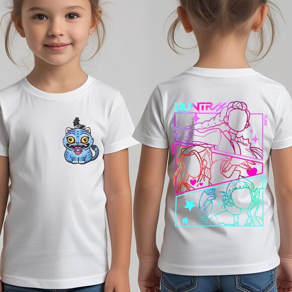 Kpop Demon Hunters Huntrix Derpy tiger holographic Style Graphic T-shirt Kids - Picture 2 of 6